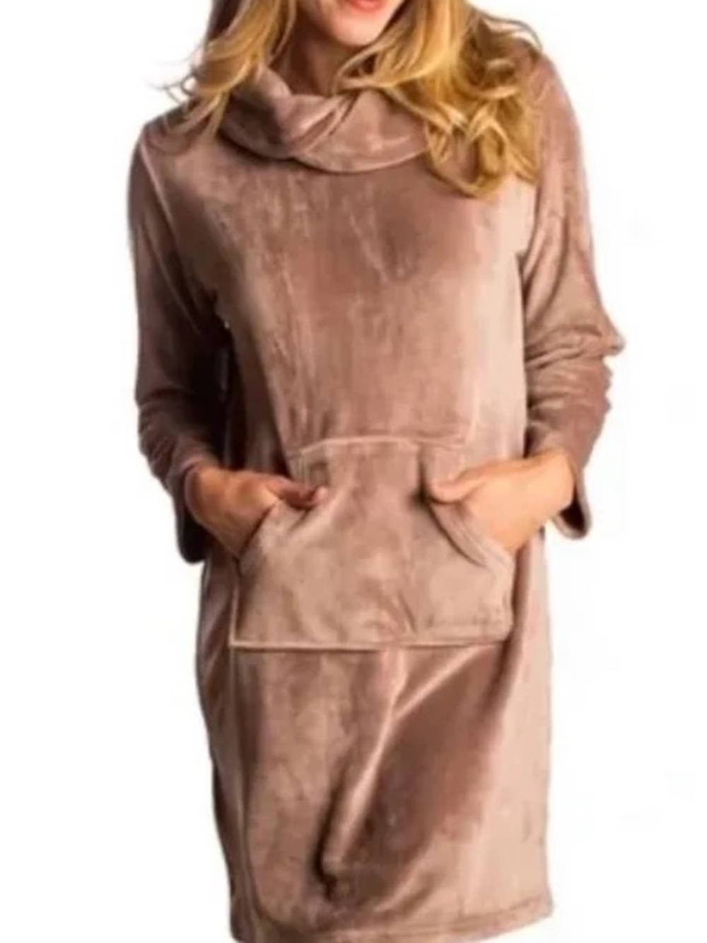 Plush Cowl-Neck Brown Turtleneck Sweater Dress